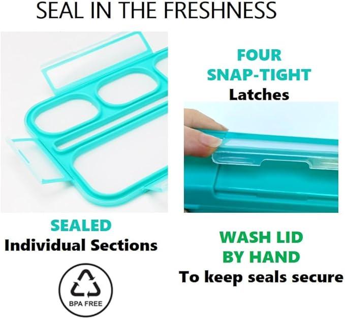 kinsho Bento Box Lunch-Box Containers for Kids, Adults | 6 Compartment Lunch-Boxes | Leakproof School Bentobox, Snack or Meal Portion Container | BPA-Free, Teal