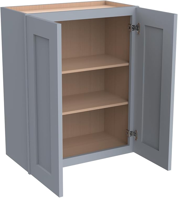 Wall-Mounted Cabinet – Solid Wood Shaker Style Medicine Cabinet with Adjustable Shelves & Soft-Close Doors for Bathroom, Kitchen, and Office Storage (Grey, 33" W x 12" D x 30" H)