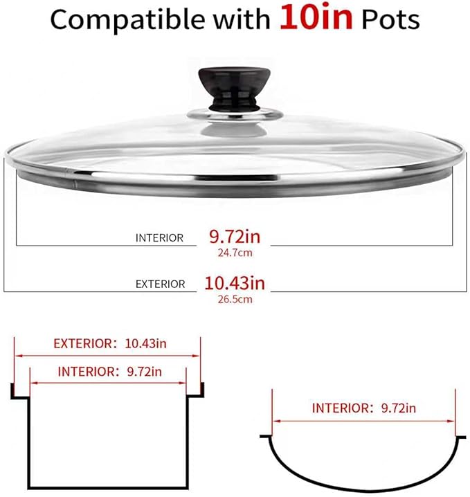 10 Inch Pan Lid, 10 Inch Frying Pan Lids, Tempered Glass Cast Iron Lid for Skillets, Fry Pan, Wok Pot (10 inch)