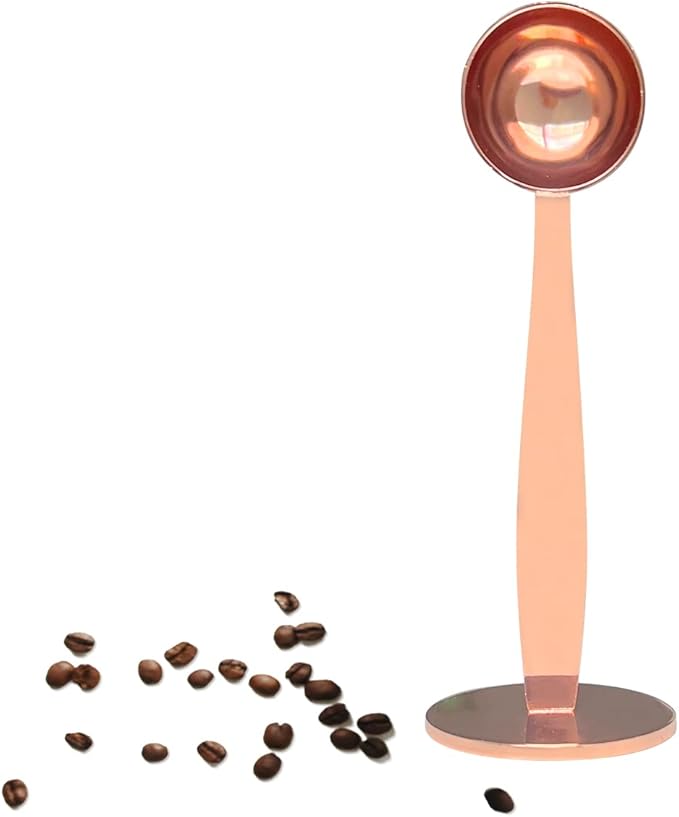 2-in-1 Coffee Scoops, 304 Stainless Steel Tablespoon Measure Spoon, with Pressed Bottom for Coffee Bean Press Coffee Grinding Pressing（Rose Gold15 ml）