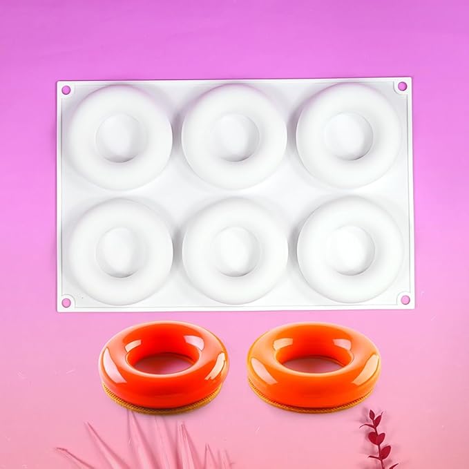 3D Donut Silicone Mold, Cupcake Baking Pan Mousse Tray Molds, Kitchen Cake Decorating Fondant Mould for Pumpkin Shaped Baking Mousse Cake, 6-Cavity Non-Stick Silicone Moulds (D_ Donut)