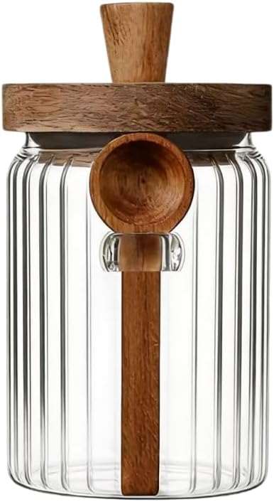 ANSQU Glass Jar with Wooden Lid & Spoon, 20.3oz Food Storage Containers Coffee Jar Coffee Grounds Container, Coffee Canister holds up to 7.4oz Coffee Beans (1 Pack)