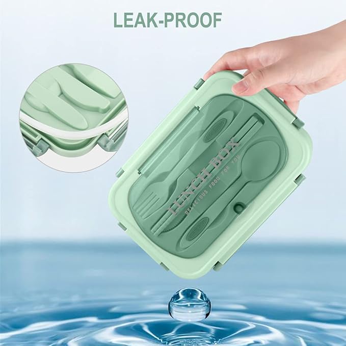 NatraProw Bento Box for Adult, 1200 ML Lunch Containers for Adults, LeakProof Lunch Box with Utensils, BPA Free, 3 Compartment Bento Box Microwave Safe, Green