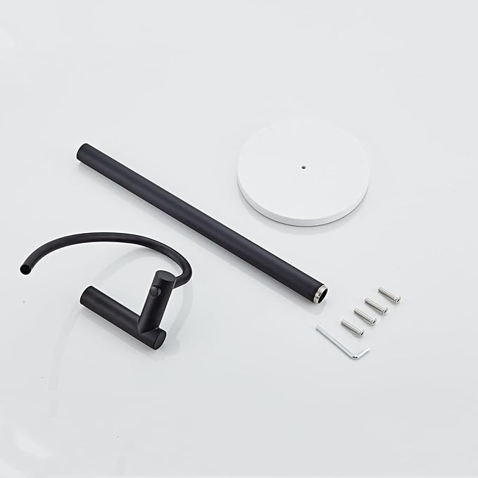 19 Inch Modern Hand Towel Holder Stand with Marble Base, Black Metal, Freestanding Bathroom Counter Towel Rack