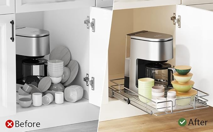 LOVMOR Pull Out Cabinet Organizer 10½"W x 21½"D, Kitchen Cabinet Pull Out Shelves Slide Out Storage