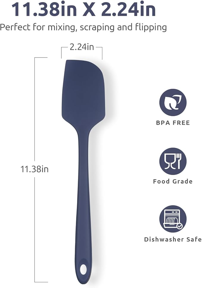 U-Taste 11.38" Silicone Baking Spatula: 480ºF Heat Resistant Food Grade Flexible Rubber Kitchen Bowl Scraper, Seamless Pastry Spreader for Mixing Stirring Scraping in Nonstick Cookware (Midnight Blue)