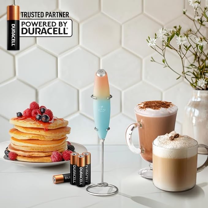 Zulay Kitchen Powerful Milk Frother Wand With 4 AA Duracell Batteries - Ultra Fast Handheld Drink Mixer - Electric Whisk Foam Maker for Coffee, Lattes, Cappuccino, Matcha & Creamer - Sunrise