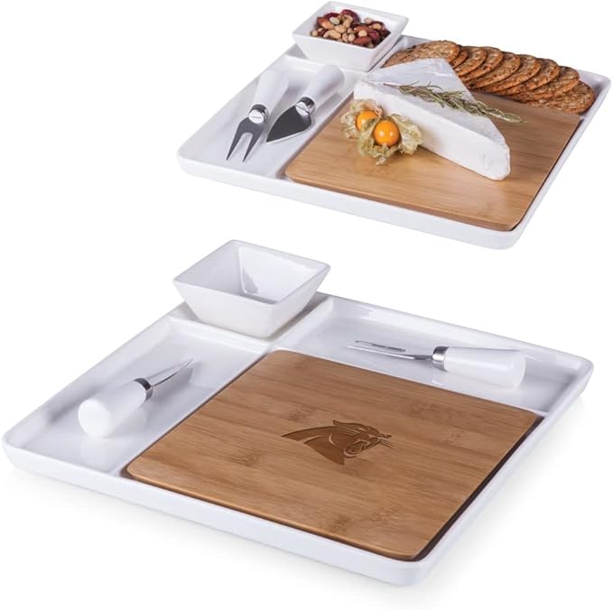 Picnic TIME NFL Peninsula Cutting Board & Serving Tray - Cheese Board - Charcuterie Board - Appetizer Plate, Bamboo & White Ceramic
