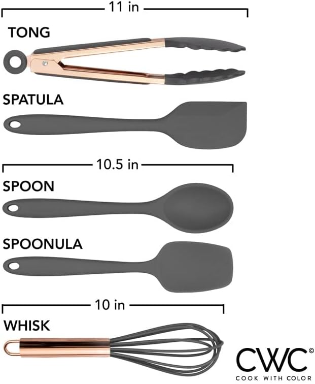 COOK WITH COLOR Silicone Cooking Utensils, Kitchen Utensil Set, Easy to Clean Silicone Kitchen Utensils, Cooking Utensils for Nonstick Cookware, Kitchen Gadgets Set, Standard, Gray