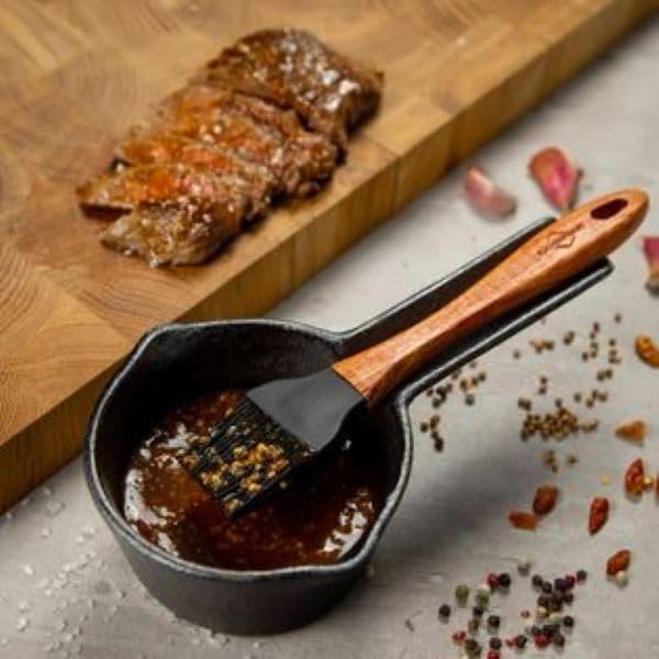 Küchenprofi Cast Iron Basting Set - 5 x 9.25 x 2.75 in, Black, Contemporary - Silicone Basting Brush with Rosewood Handle & Mini Cast Iron Saucepan - Cooking Utensil Set, Grill Accessories & BBQ Brush