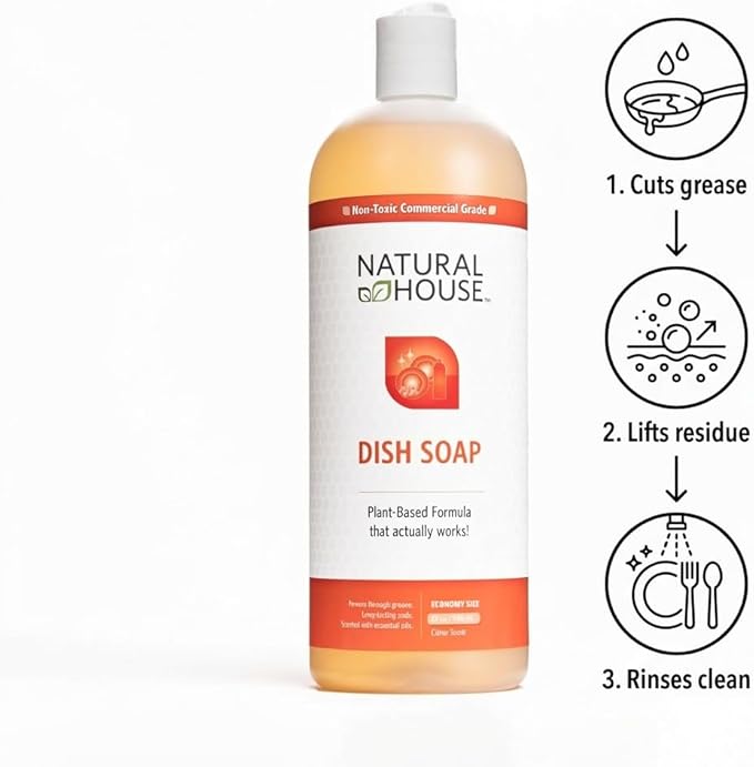 Enzyme Hand Dish Soap Refill Bulk - Natural House Scrubby - Probiotic Formula Cuts Grease, Gentle on Hands - Plant-Based, Septic Safe - Citrus Scent - 128 oz