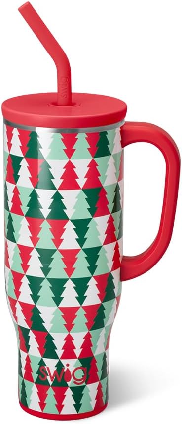 Swig Life 30oz Mega Mug, 30oz Tumbler with Handle and Straw, Large Insulated Tumblers, Cup Holder Friendly Travel Mug, Stainless Steel 30 oz Tumbler, Reusable Insulated Water Bottle (Perfect Pines)