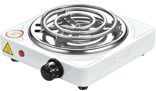 Compact and Portable Countertop Burner- Countertop Single Coiled Burner 1000 Watts Electric Hot Plate Temperature Controls White