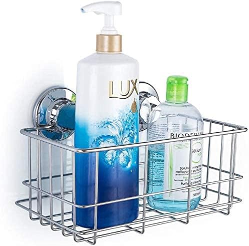 SANNO Vacuum Suction Cup Soap Dish Holder Double Suction Hooks Shower Caddy Large Basket Shelf,Bath Organizer Kitchen Storage Basket for Gel Holder Shampoo, Conditioner