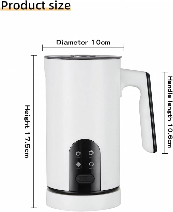 4 in 1 Electric Milk Frother Automatic Hot & Cold Foam Maker Auto Shut-Off Durable Stainless Steel Milk Frother Silent Working Easy to Clean for Cappuccino, Hot Chocolate (White)