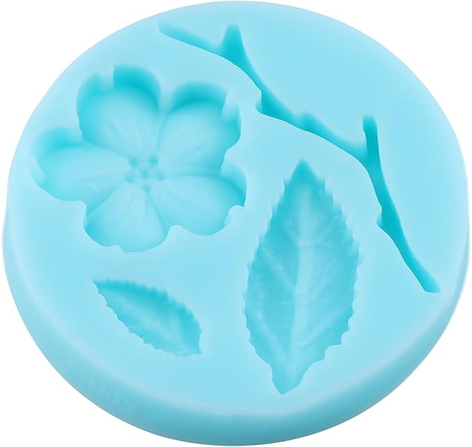 Peach Blossom Fondant Molds Plant Flowers Leaf Silicone Mold for Cake Decorating Cupcake Topper Chocolate Candy Gum Paste Polymer Clay