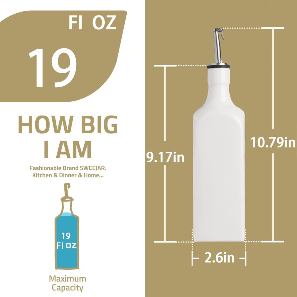 Sweejar 19 Fl Oz Ceramic Olive Oil Dispenser Bottle with Spout, Large Oil Dispenser for Kitchen, Opaque EVOO Oil and Vinegar Cruet for Cooking, Oil Container for Avocado Oil, Pack of 1 (Black)