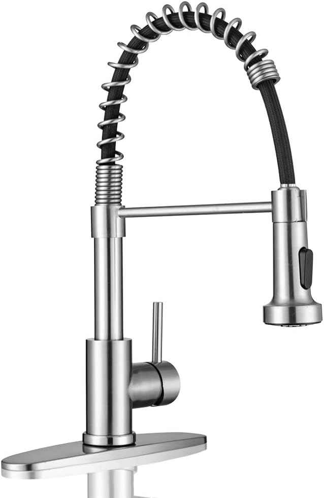 Kitchen Sink Faucets, Kitchen faucets with Pull Down Sprayer WEWE sus304 Stainless Steel Brushed Nickel Single Handle Single Hole Faucet for Farmhouse rv Utility bar Laundry Sinks