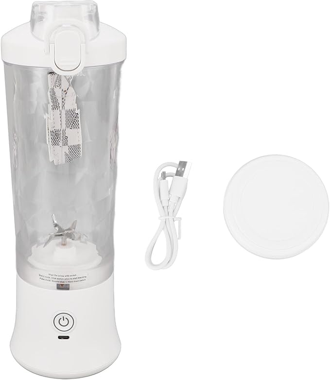 600ml Portable Blender 150W 18000RPM USB Rechargeable 4000mAh 2 Modes Mix & Pulse Mini Juicer Cup with Leak Proof Lid White Pink (White)