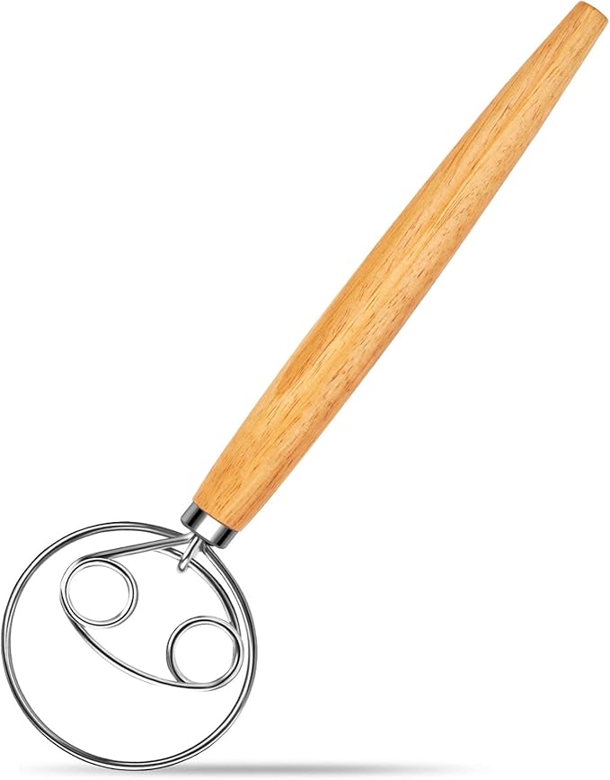 Danish Dough Whisk Stainless Steel with Dough Hook Dutch Style Bread Mixer Tool for Sourdough Baking
