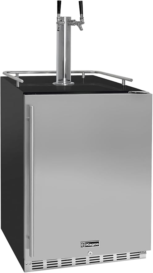Kegco Kegerator 24" Wide Dual Tap Black/Stainless Steel Undercounter Beer Dispenser HK38BSU-2