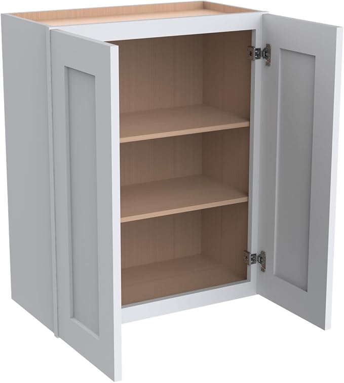 Wall-Mounted Cabinet – Solid Wood Shaker Style Medicine Cabinet with Adjustable Shelves & Soft-Close Doors for Bathroom, Kitchen, and Office Storage (White, 33" W x 12" D x 30" H)