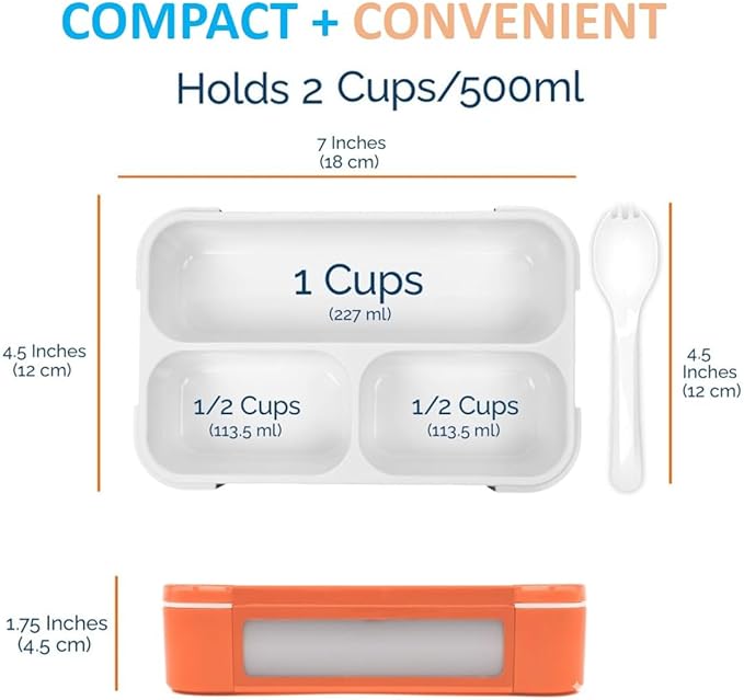 Small Snack Containers for Kids Toddlers - 3 Compartments (Set of 2) - Leak-Proof Reusable Boxes with Lids -BPA-Free Plastic Mini Bento Lunch Box - Ideal for School, Daycare, Holds 2 Cups (Coral+Blue)