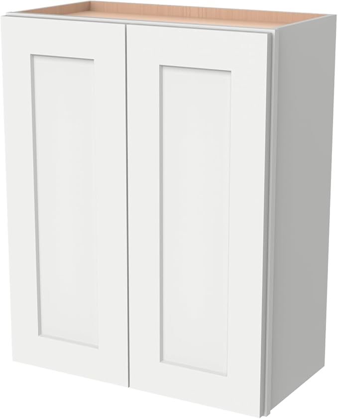 Wall-Mounted Cabinet – Solid Wood Shaker Style Medicine Cabinet with Adjustable Shelves & Soft-Close Doors for Bathroom, Kitchen, and Office Storage (Origami White, 27" W x 12" D x 36" H)