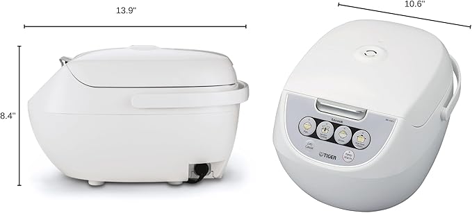 TIGER JBV-A10U 5.5-Cup (Uncooked) Micom Rice Cooker and Warmer with Tacook Food Steamer Cooking Tray Technology, White