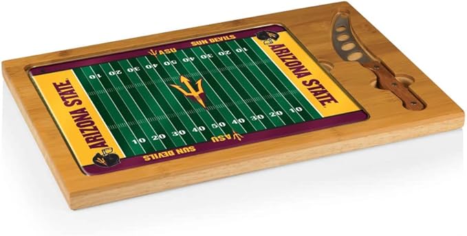 PICNIC TIME NCAA Icon Glass Top Cutting Board & Knife Set, Cheese Boards Charcuterie Boards, Serving Platter, (Parawood & Bamboo)