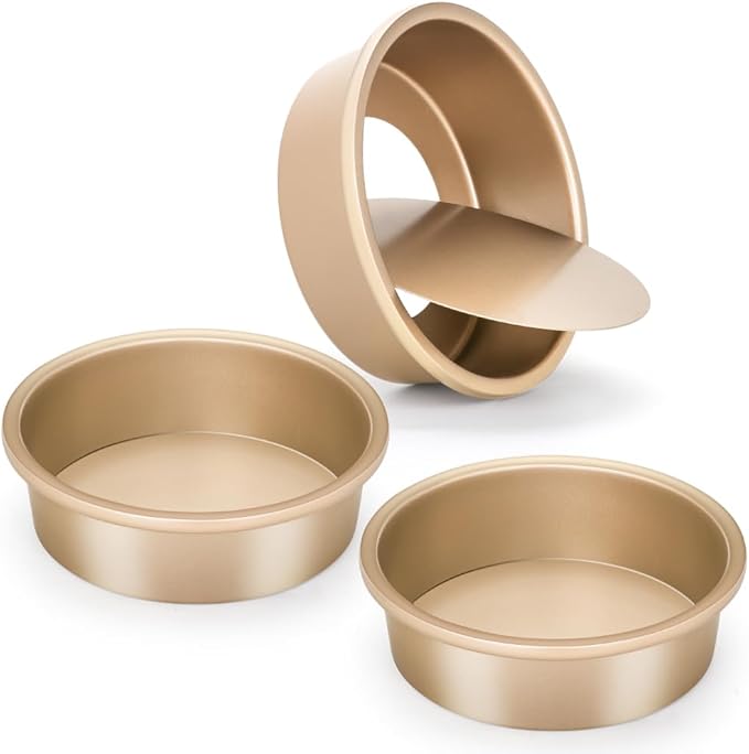 6 Inch Round Cake Pan Set of 3, Nonstick Coating Baking Round Cake Pans with Remvable Bottom for Birthday Layered Cakes,Party, Circle Cake Tins With Wider Grips for Oven Air Fryer, Gold