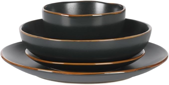 Gibson Home Hazeltine 16-Piece Black Stoneware Dinnerware Set – Plates and Bowls, Durable Ceramic Kitchen Dinner Set