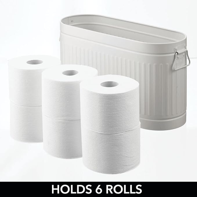 mDesign Toilet Roll Holder for 6 Rolls – Freestanding Metal Bathroom Storage for Toilet Roll – Compact Toilet Roll Storage for Main or Guest Bathroom – Light Grey