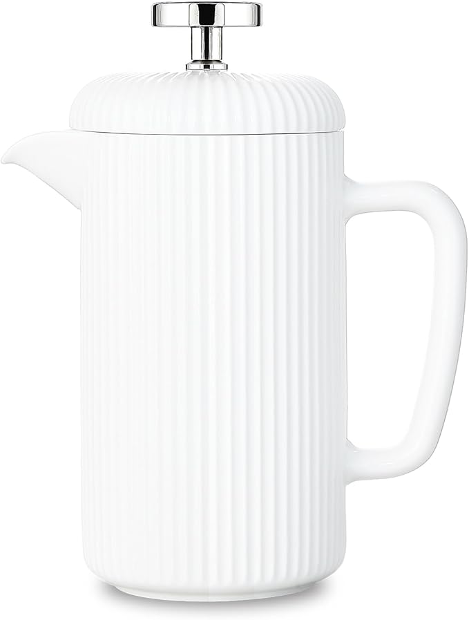 Easyworkz Porcelain French Press 22 fl oz, Coffee Tea Maker with Stainless Steel Plunger, Ivory