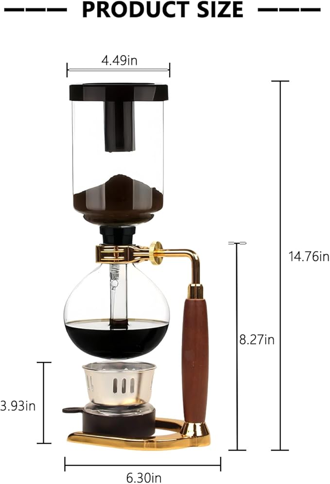 Siphon Coffee Maker, Heat-Resistant Glass Vacuum Coffee Brewer 5-Cup (600ml) with Alcohol Burner, Adjustable Buffer Clamp, Stainless Steel Bracket Base for Coffee Aficionados