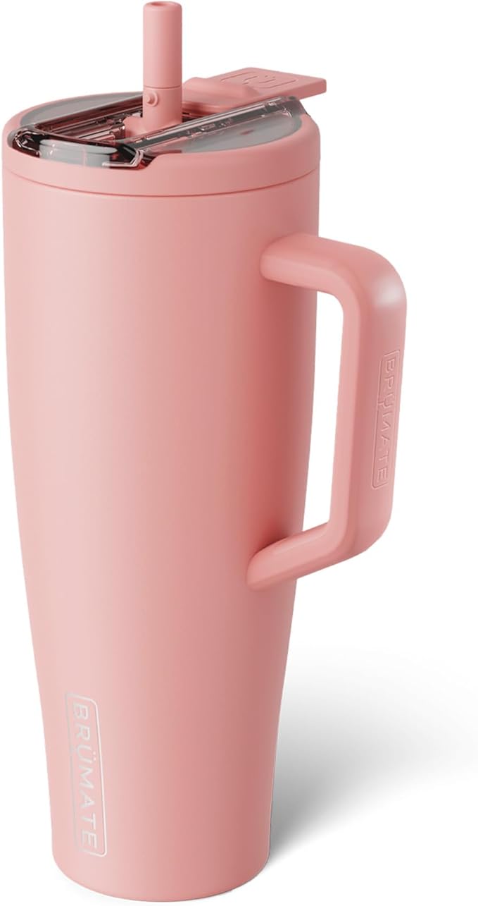 BrüMate Era Flip 40oz Tumbler with 100% Leakproof Covered Straw Lid | Hygienic Covered Straw | Insulated Stainless Steel Water Bottle with Handle | Cup Holder Friendly | BPA-Free (Guava)