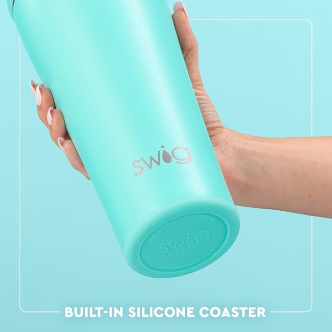 Swig Life 32oz Straw Tumbler, Travel Coffee Tumbler with Lid, Cup Holder Friendly Travel Coffee Mug, Stainless Steel, 32 oz Reusable Insulated Coffee Mug (Saturdays In Austin)