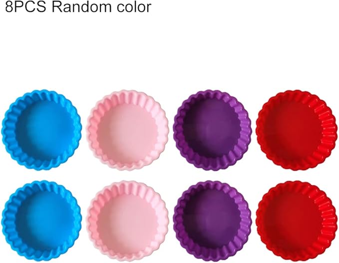 Silicone Quiche Pan, 8 Pack Silicone Tart and Pie Molds, Round 4 Inch Non-stick Mini Quiche Molds Small Pie Baking Pan Tart Molds DIY Baking Pies/Tarts/Mousse Cakes, Random Color