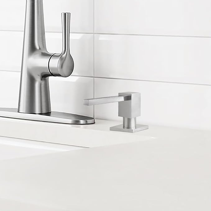 All Brass Built in Soap Dispenser for Kitchen Brushed Nickel Deck Mounted Sink soapdispenser with 17OZ Above The Counter Refillable PET Bottle Brass Pump Head Dish Soap Dispenser