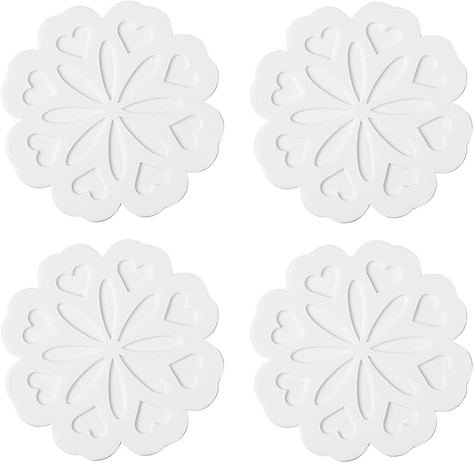 Set of 4 Silicone Trivet Mat - Table & Countertop Hot Pads - Non-Slip & Heat Resistant Modern Kitchen Pads for Pots & Pans, White