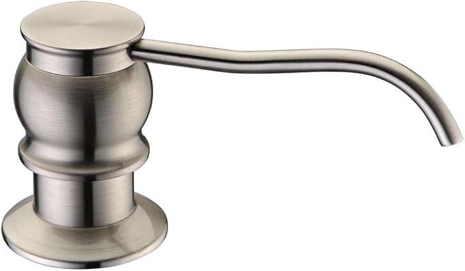 Built in Deck Mount Liquid Lotion Kitchen Countertop Metal Soap Dispenser, Brushed Nickel Brass Dispenser Pump with 500ml (17oz) High Capacity Bottle