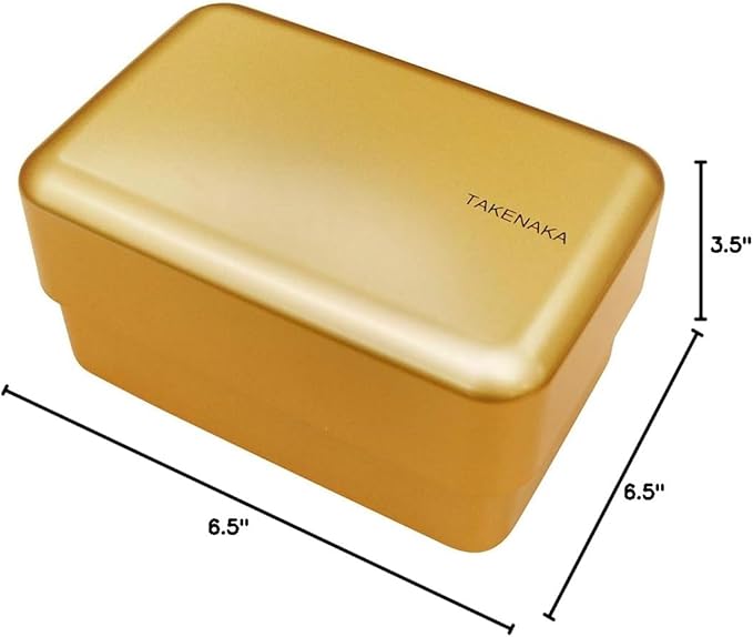 TAKENAKA Bento Nibble Box, Eco-Friendly Lunch Box Made in Japan, BPA and Reed Free, 100% Recycle Plastic Bottle Use, Microwave and Dishwasher Safe, Bento Box (Gold *Band: Orange)