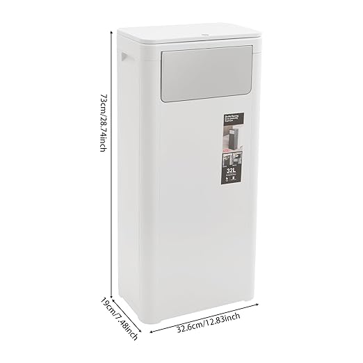 Trash Can with Lid, 8.45 Gallon Trash Bin Cabinet with 2 Openings, Hidden Trash Cabinet, Trash and Recycling Organizer, Garbage Can for Kitchen, Bathroom, Bedroom, Living Room, Office(White)