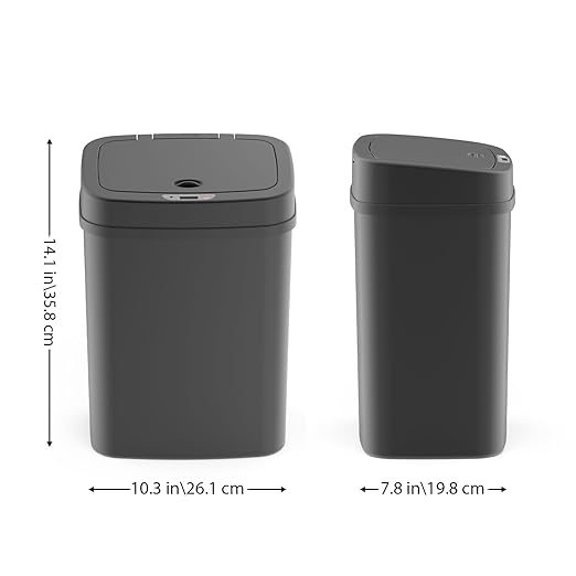Touchless Motion Sensor Trash Can with Sealing Lid Automatic Soft Close Silent Bathroom Kitchen Office Waste Bin Narrow Rectangular ABS Hands Free Smart Home Garbage Container (Black)