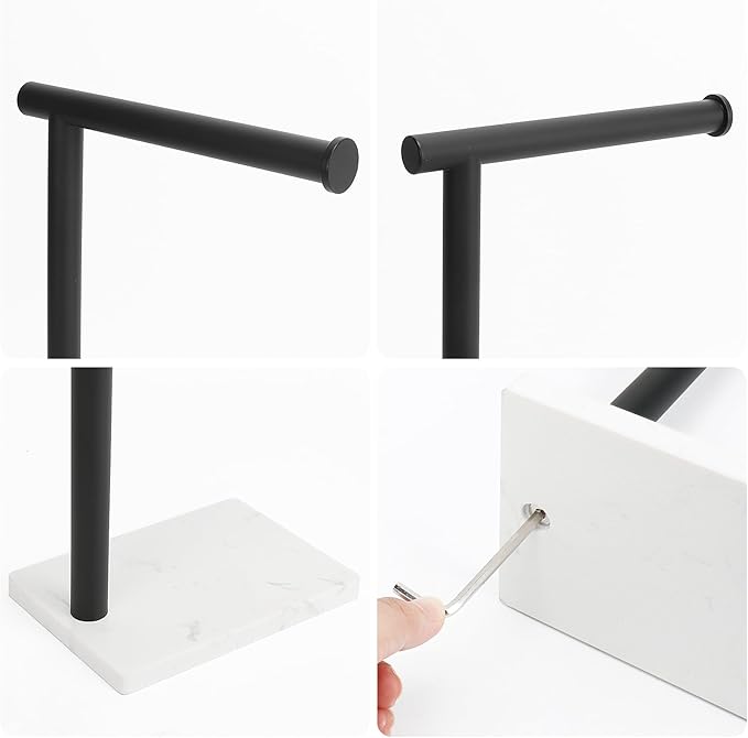Hand Towel Holder, Hand Towel Stand for Bathroom with Marble Base, 304 Stainless Steel L Shape Hand Towel Rack Bar Standing for Vanity Kitchen Countertop, Matte Black