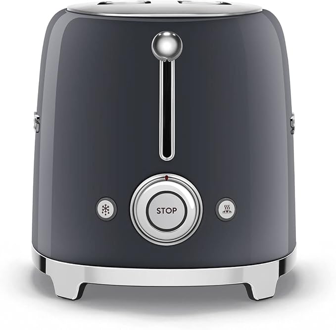 Smeg 50's Style Retro Aesthetic 2 Slice Toaster 6 Presets Extra Wide Slots Grey, TSF01GRUS