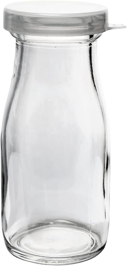 The Dairy Shoppe Glass Milk Bottle, Heavy Glass with Extra Lid, Creamery Style (1, Half Pint Decanter)