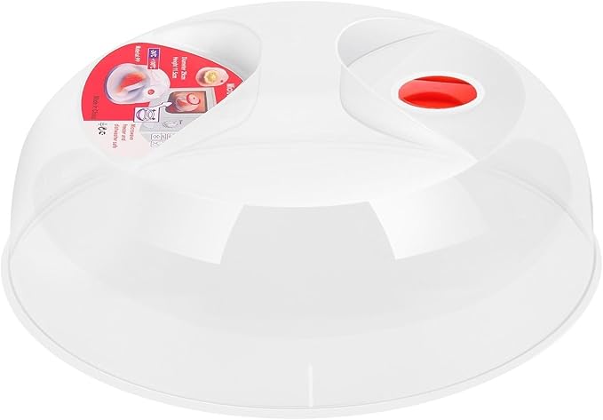Flexzion 10 Inch Small Microwave Splatter Cover - BPA-Free Anti-Splatter Microwave Cover with Adjustable Steam Vent, Dishwasher Safe, Transparent Plastic Food Covers for Microwave Cooking