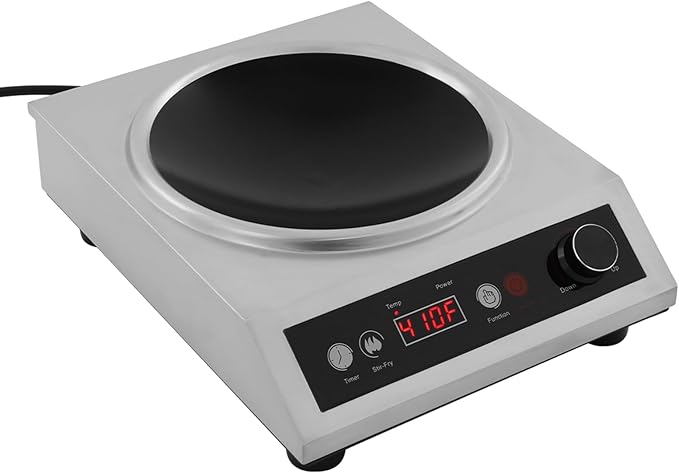 1800W Electric Wok, Stainless Steel Wok for Induction Cooktop with 10 Power, 1-24 Hour Timer, 140-460°F Adjustable Temperature, Concave Surface Induction Wok for Home and Commercial