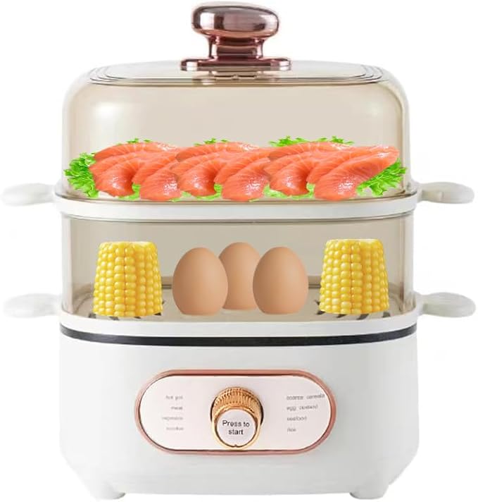 Steamer Pot 8 Modes Fast Heating with Boil Dry Protection Egg Cooker for Hard Boiled Beige
